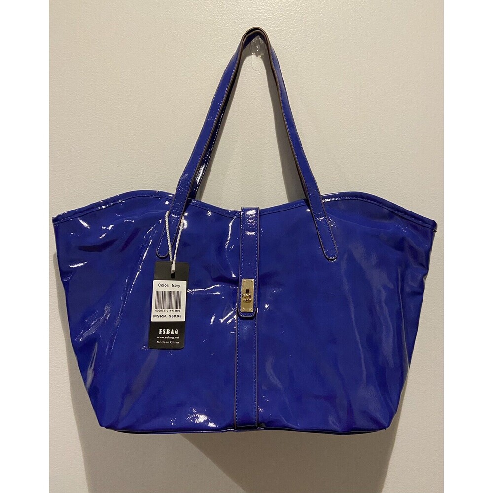 New, ESBAG Collection Solid Blue Faux Leather Bag.